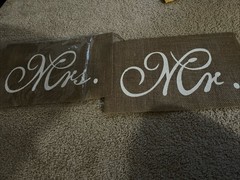 Burlap Chair Banner Signs- Mr And Mrs-Great for Wedding or Vow Renewal.