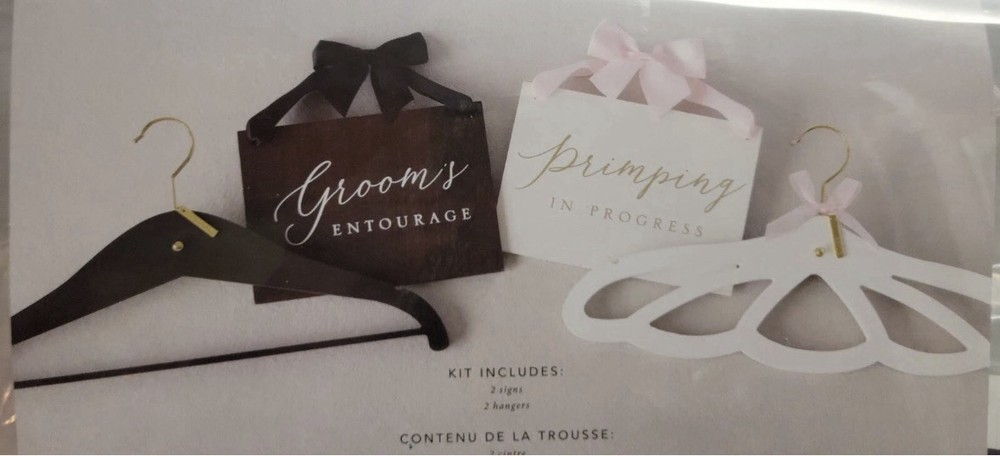 Bride & Groom Hanger & Sign Set Wedding Bridal Gown Tux Style Me Pretty New