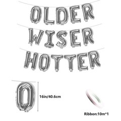 Older Wiser Hotter Foil Balloons Letter Banner Funny Birthday Decorations for…