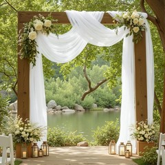 Wedding Arch Draping Fabric 2 Panels White Sheer Backdrop Curtain 28″ x 19ft for