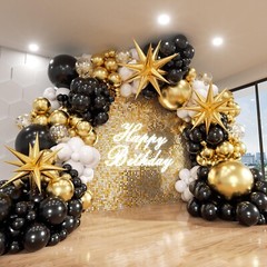 Black and Gold Balloon Garland Arch Kit, 185Pcs Explosion Star Black White Me…