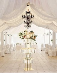 Wedding Centerpiece Gold and Crystal-5 Tier 4 Feet NEW in Box (Bigsee)
