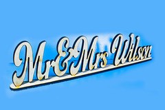 Personalised Mr & Mrs + Custom Name MDF Wooden Standing Plaques Signs Wedding