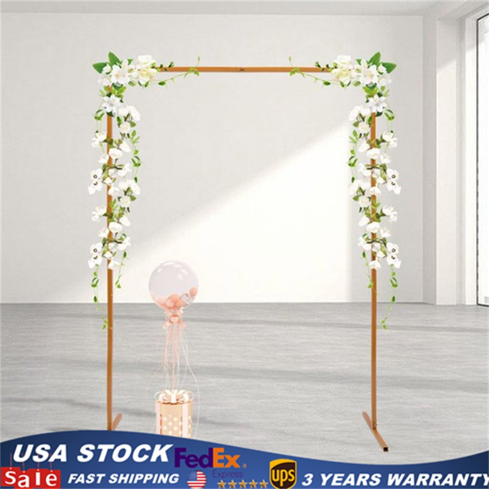 Square Wedding Arch, Gold Metal Framework Heavy Duty Backdrop Stand Garden