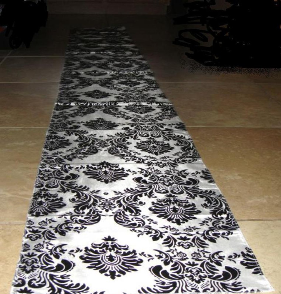 50ft Flocking Damask Taffeta Wedding Aisle Runner Black White Flocked 3D Fabric