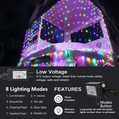 12ft x 5ft 360 LED Christmas Net Lights, 8 Modes Waterproof With Timer Low Vo…
