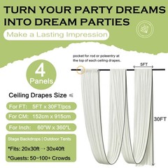Party Village 4 Panels 5ftx30ft Ivory Ceiling 60″W x 360″L (Pack of 4),