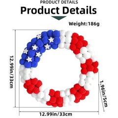 Ball Wreath in Red Blue White for Independence Day For Home Party Decor