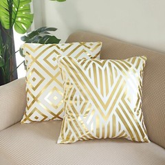 4 Square 18″ x 18″ White Velvet Throw Pillow Covers Gold Geometric Print Home