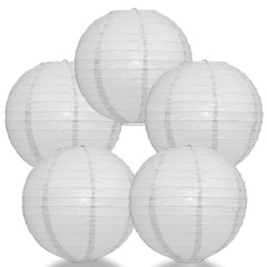 (5-PACK) 8″ Gray / Grey Round Paper Lantern, Even Ribbing, Hanging Decoration