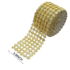 Crafts Faux Diamond Bling Wrap 4″ x 10 Yards 6 Rows Flower Pattern Faux Gold