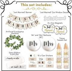 Just Married Banner, Magnets, Garland – 33 Pc