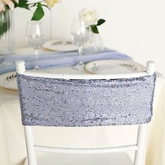 10 DUSTY BLUE Spandex Sequined CHAIR SASHES Ties Wraps Wedding Party Decorations