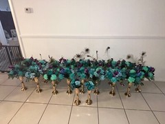 17 Wedding centerpieces peacock colors w/ 15in vase and one big arrangement