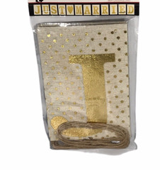 Just Married Tan Banner Gold Shimmery Polka Dot Letters 98″ L His and Hers