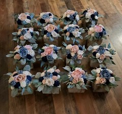 16PC Pink Dusty Blue Centerpiece Set Artificial Navy Sola Wood Wedding Flowers