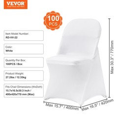 VEVOR 100PCS White Stretch Spandex Folding Chair Covers for Wedding Party Dining