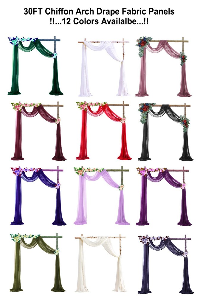 30ft Wedding Curtain Chiffon Arch Draping Event Fabric Backdrop Arbor (2 Panels)