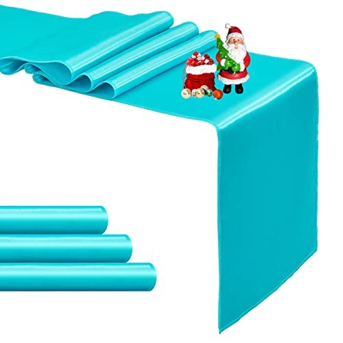 4-Pack Satin Table Runner 12 x 108 Inch Long Bright and 12″x108″ 4PCS Turquoise