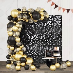 Black Shimmer Sequin Wall Backdrop for Party – 24 pcs (12″x12″)