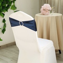 10 Navy Blue Metallic Spandex Chair Sashes Silver Buckles Wedding Decorations