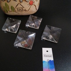 10pcs 32mm Square Crystal Loose Beads 2 Holes Pendant Prisms Lamp Lighting Part
