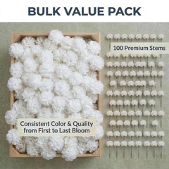 Larksilk White Carnations, Fake Flowers, 100 Pack for Events, Weddings, DIY