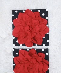 3D Red Flower Wall Decor Set Black White Polka Dot Canvas Art Glam Boutique 4pc