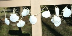 Large Seashell Christmas Tree Garland, White Irish Cups Raffia – 68″+ G-25