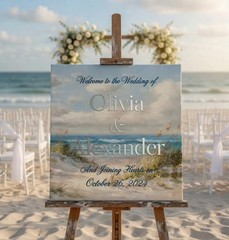 Beach Wedding Welcome Sign, Coastal Oceanside Landscape Canvas, Tropical