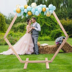 Hexagon Wood Wedding Arch Frame Decor Wood Hexagon Arch Backdrop Stand 7.1 FT