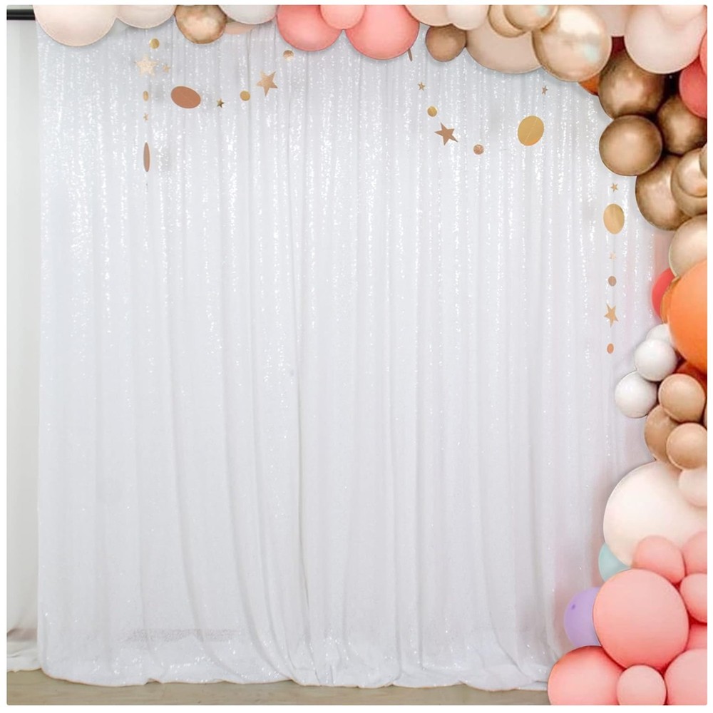 Elegant White Sequin Party Photo Curtain