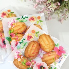 100 White Clear PVC Cookie Candy Bags With “Thank You” Floral Print Party