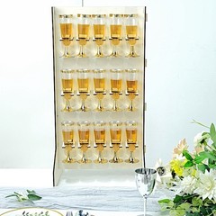 3-Tier GOLD Rectangular Wooden Champagne GLASS HOLDER Stand Party Decorations