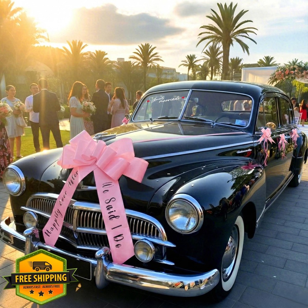 Just Married Wedding Car Decorations Kit Pink Car Bow Ribbon