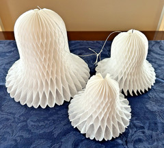 White Paper Honeycomb Wedding Bells Decorations Hanging Set of 4, 6″, 4.5″, 3.5″