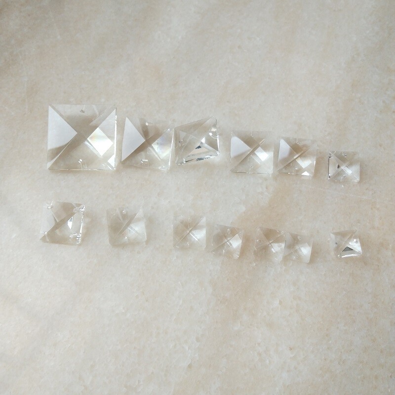 20Pcs 14~30MM Square Crystal Loose Bead Prism Chandelier 2hole Home Curtain Lamp