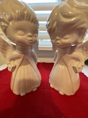 Vintage White Ceramic Kissing Angels Figurines Boy Girl Cherubs