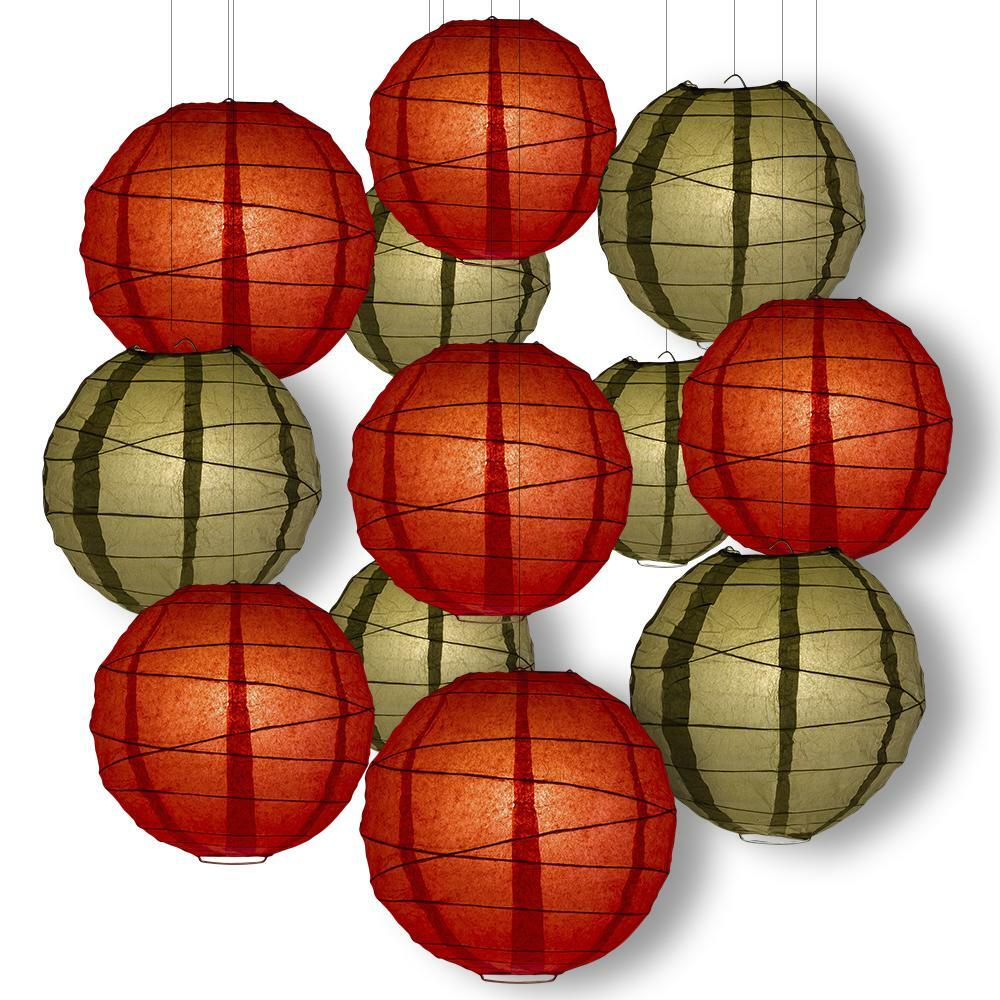 Chinese New Year Party Pack Free-Style Ribbed Paper Lantern Combo Set (12 pc Set
