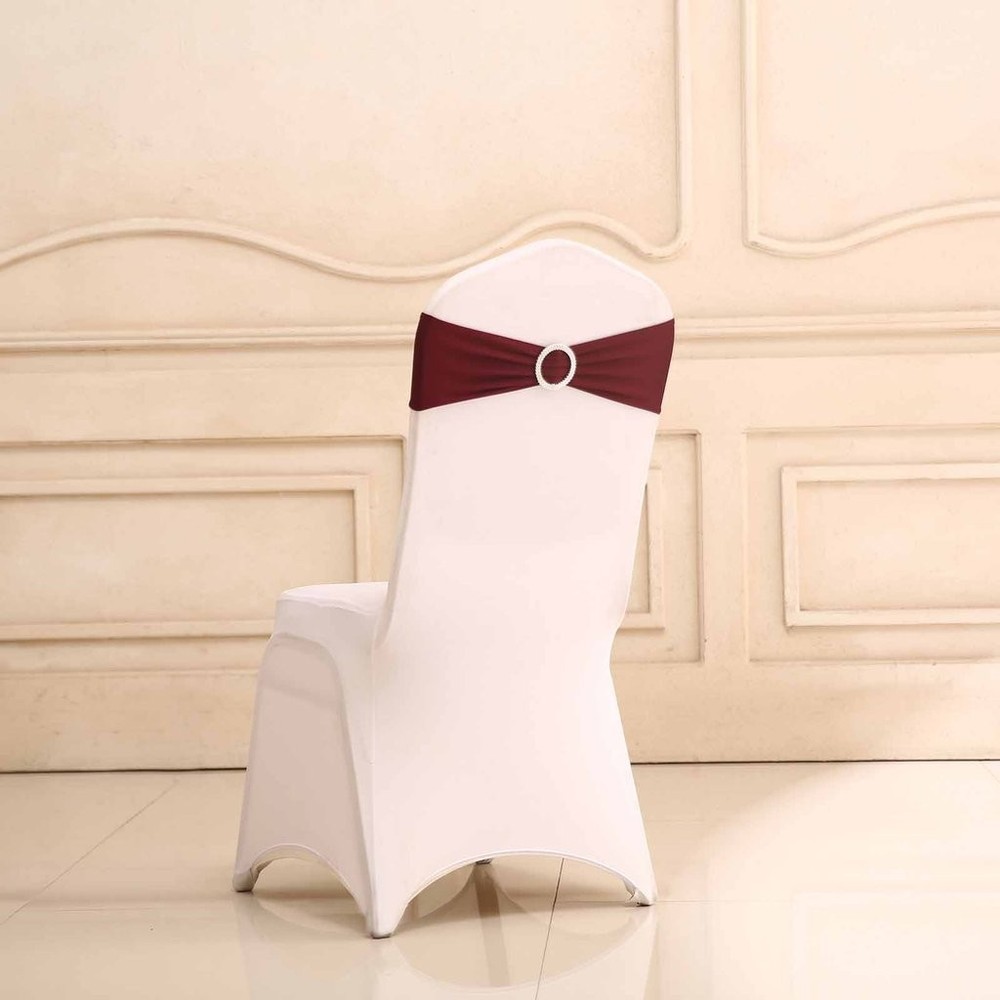 10 Burgundy Spandex CHAIR SASHES with Silver Round Buckles Wedding Decorations