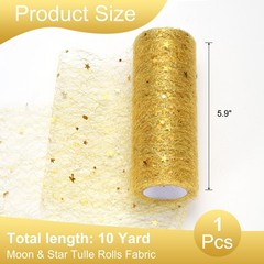 Moon & Star Tulle Rolls Fabric, 6″ x 10 Yard Nylon Tulle Ribbon, Gold