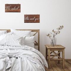2 Pieces He Asked She Said Yes Sign Wedding Engagement Brown, White