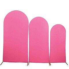 3 FUCHSIA Matte Fitted Spandex Round Top Arch Backdrop STAND COVERS Set Events