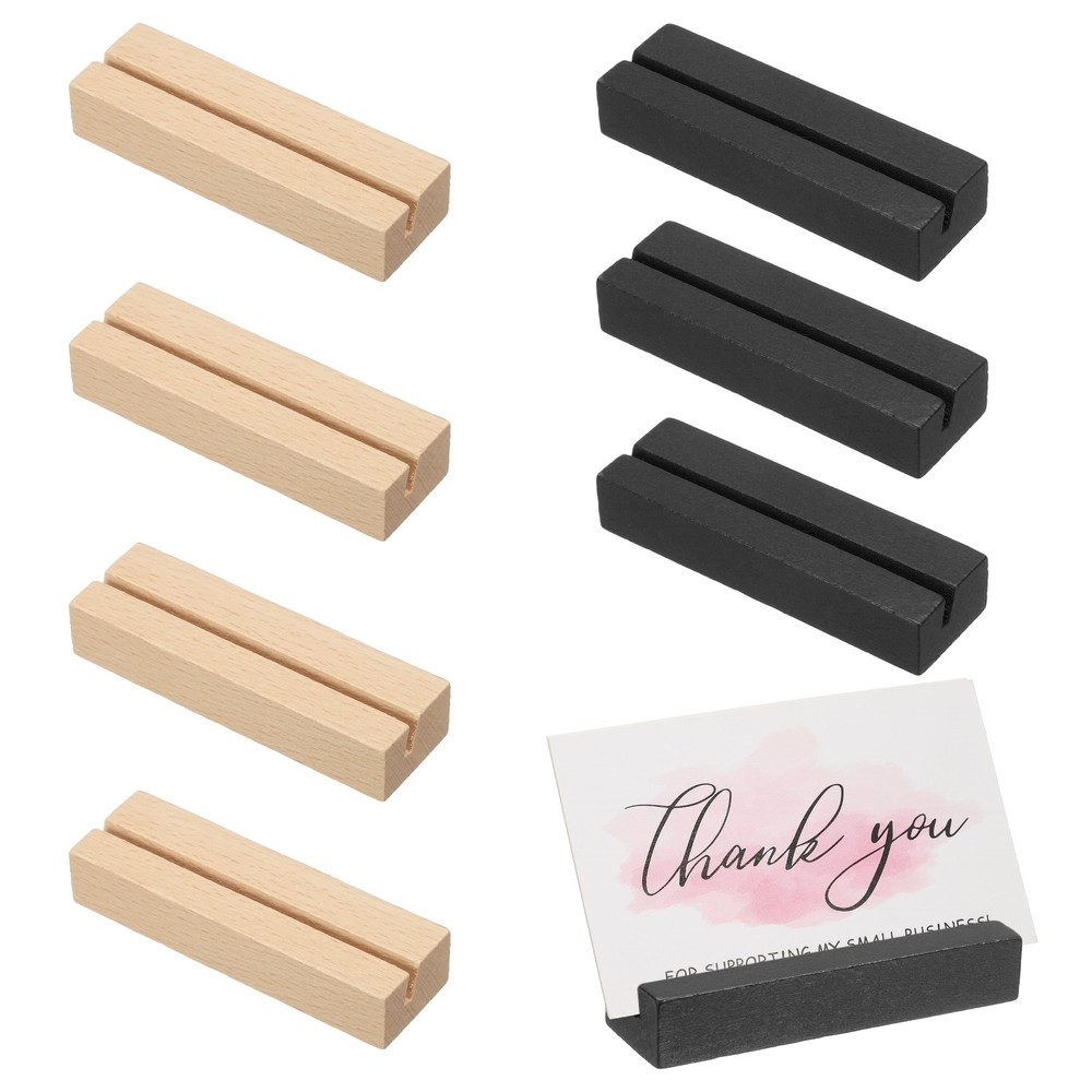 8 Pcs Wood Place Card Holders for Food Signs, Wood Color/Black