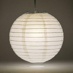 24″ White Round Paper Lantern, Even Ribbing, Hanging Decoration