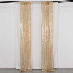 2 CHAMPAGNE 8ft x 2ft Sequined Backdrop Curtain with Rod Pockets Wedding