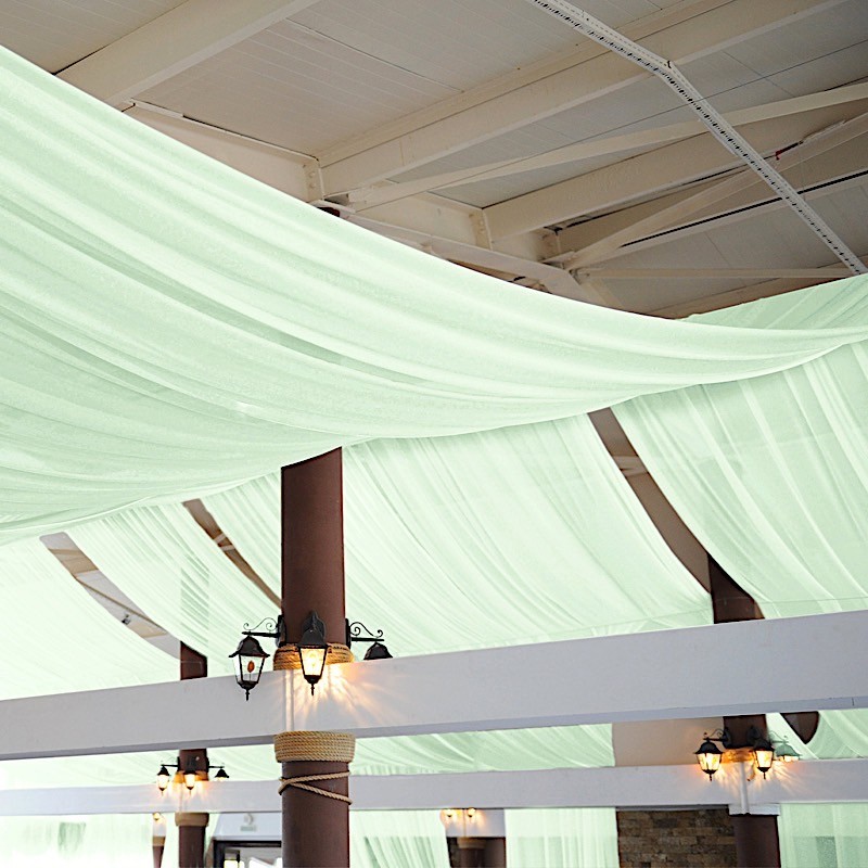 SAGE GREEN 5ft x 14ft Premium Chiffon SHEER CURTAIN Window Drape Panel Party