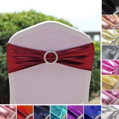 20 Metallic Spandex Chair Sashes with Silver Buckles Party Wedding Decorations