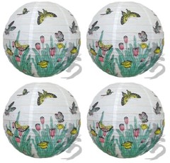 SET of 4 Japanese Chinese 16” Round Paper Lantern Butterfly Home Party Decor