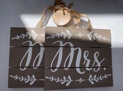 NWT Burnes of Boston Wedding Chair Signs Wall Decor Mr. Mrs. Bride & Groom